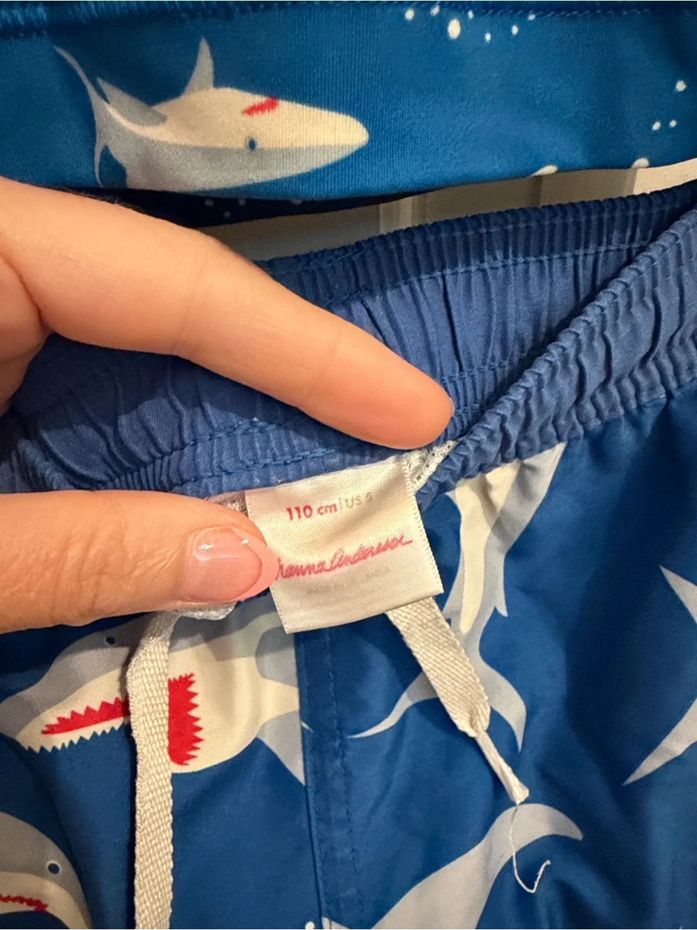 Hanna Andersson Blue Shark Print Swim Trunks